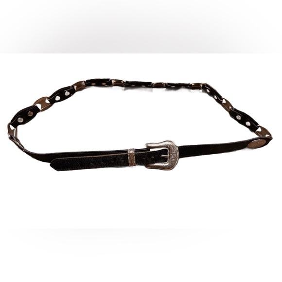 Justin Vintage Black Leather Belt with Silver Buckle and Conchos ladies size XL - Picture 3 of 9